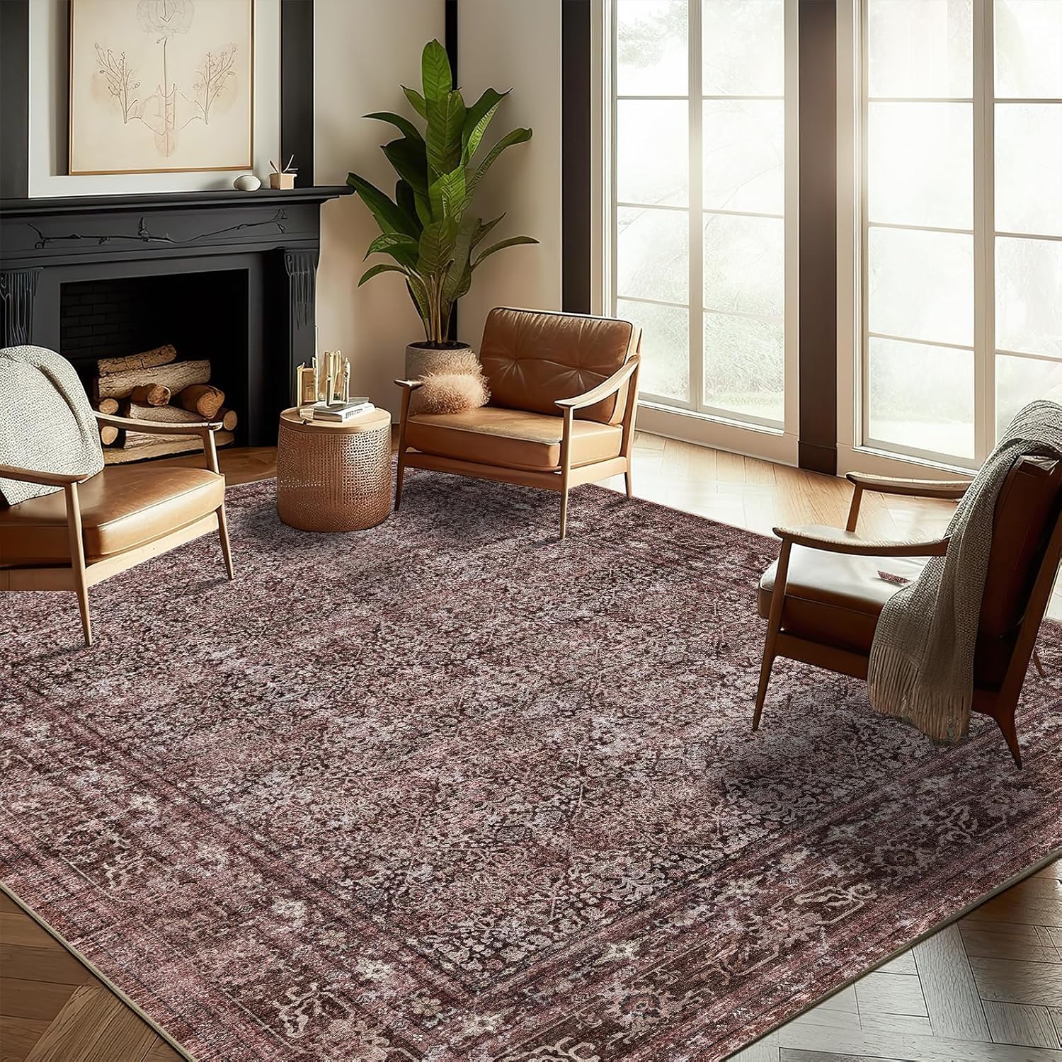 Washable Area Rug 10ftx14ft Boho Design for High Traffic Areas