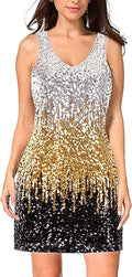 MANER Women's Sequin V-Neck Sleeveless Party Dress - Sparkly Bodycon