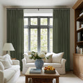 Dark Green Linen Curtains 96 in Pinch Pleat Memory Shape - Refined