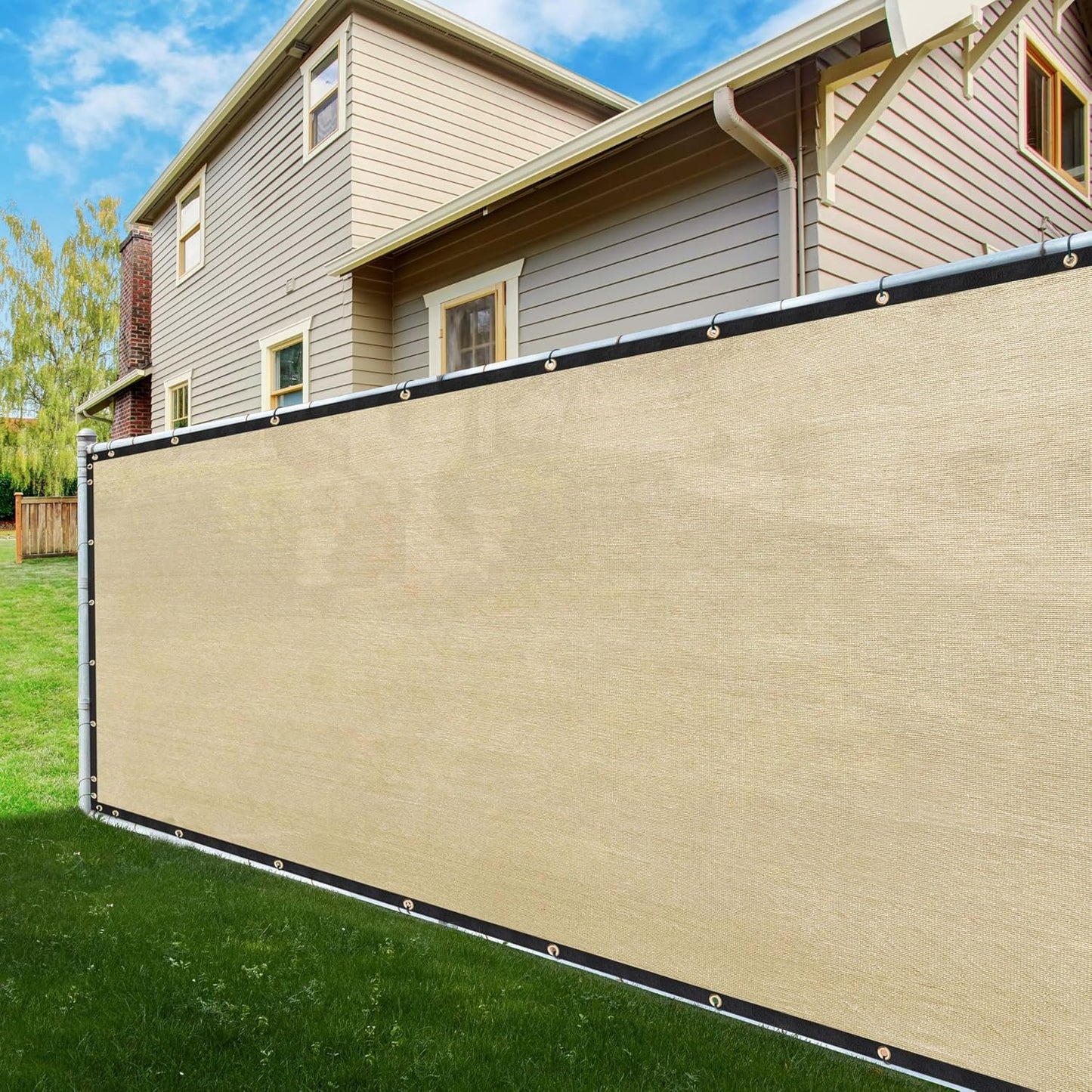 Premium Beige Privacy Screen - 90% Blockage, Heavy Duty