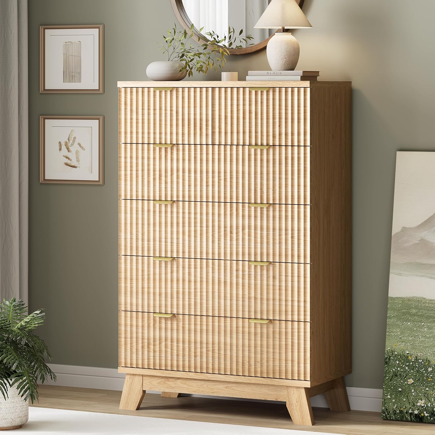 Fluted Dresser for Bedroom with 6 Drawers - Modern Storage Solution