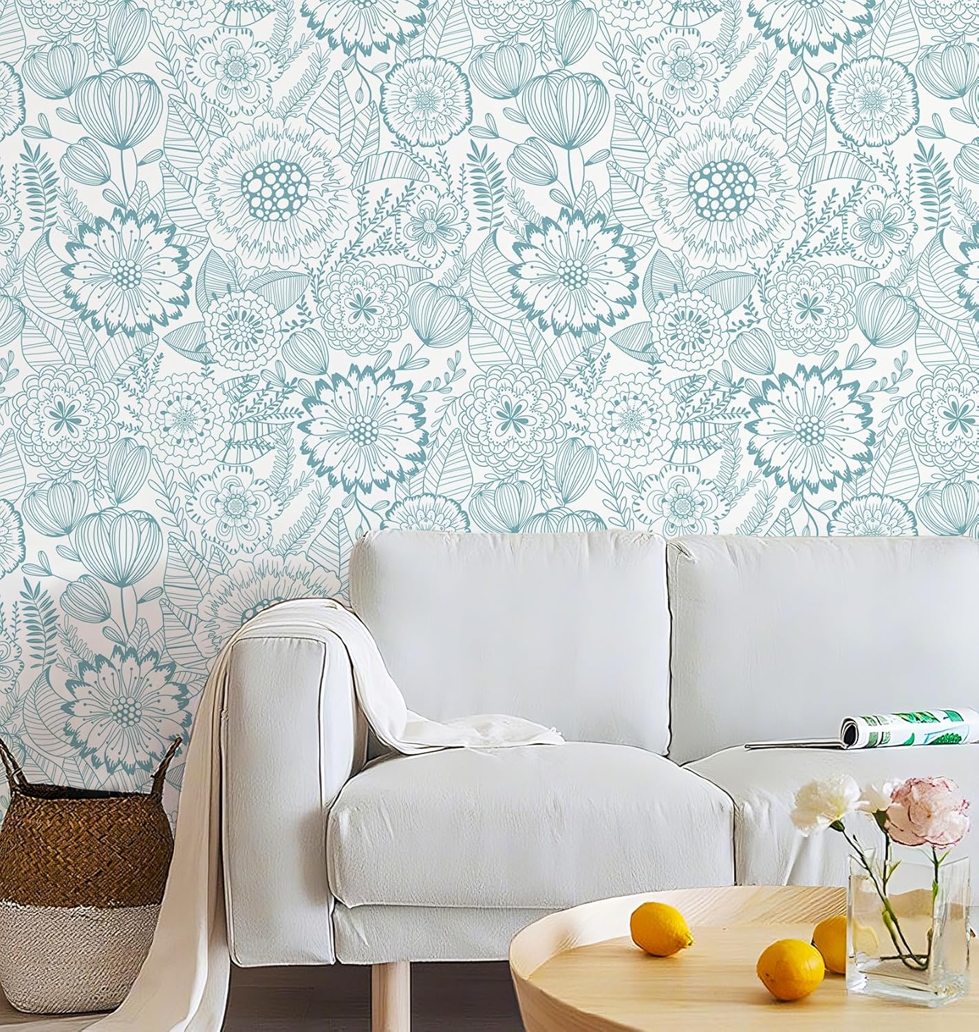 CiCiwind Blue Floral Peel and Stick Wallpaper for Home Decor