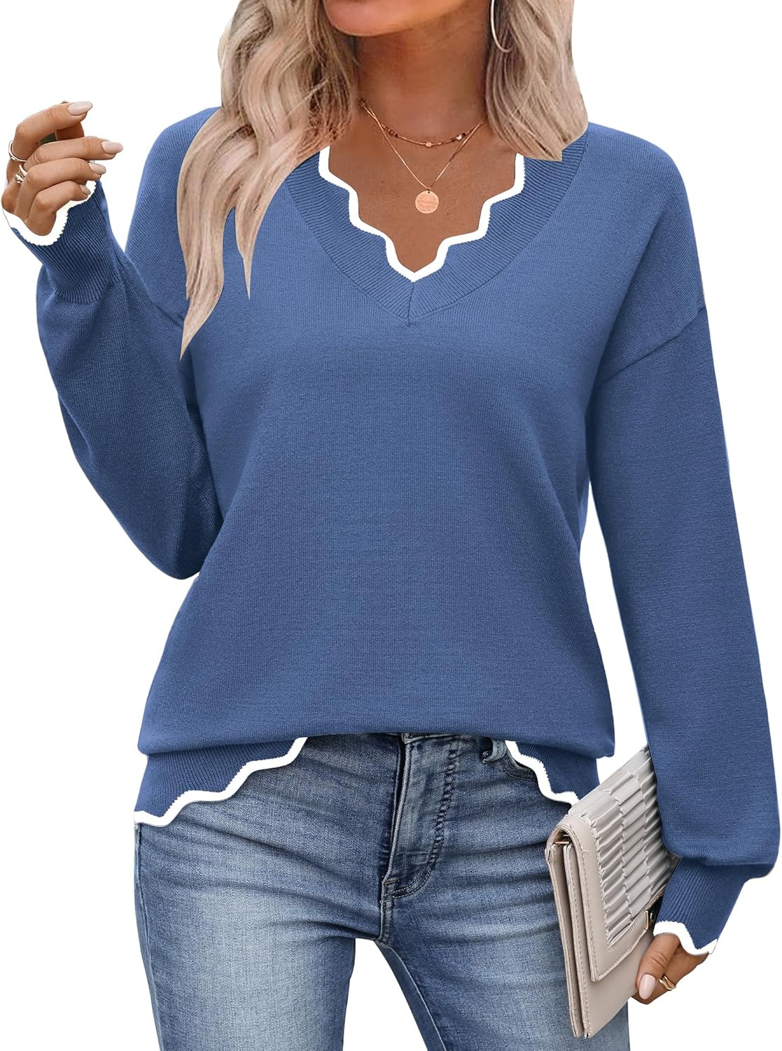 Zeagoo Women's V Neck Sweater for Fall 2025 Casual Style