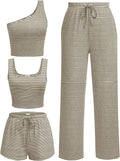Ekouaer Womens 4 Piece Lounge Sets Ribbed Knit - Comfortable Daily