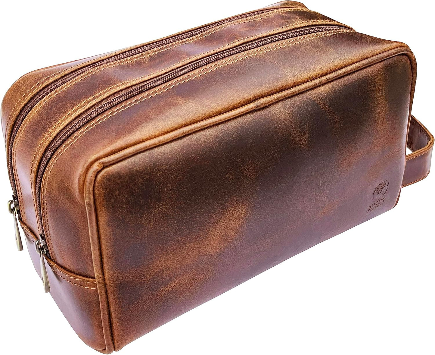 RUSTIC TOWN Leather Toiletry Bag for Men - Elegant Travel Kit