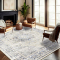 Washable Area Rug 8ft x 10ft Floral Blue Boho Design - Machine