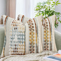 Chenille Striped Tufted Boho Pillow Covers Set of 2 - Textured Tassel