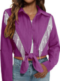 MYMORE Sparkly Fringe Cropped Button Down Shirt - Western Cowgirl Top