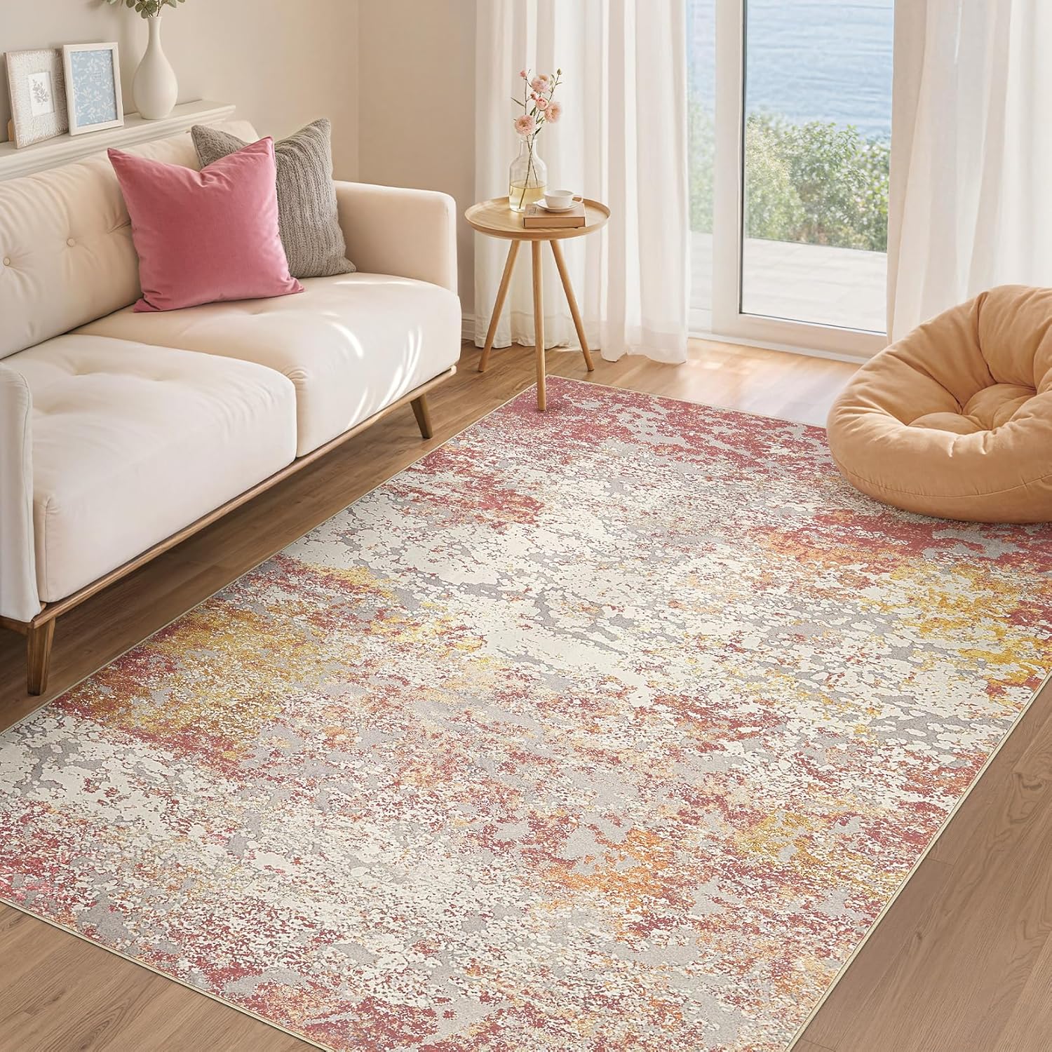 Soft Washable Area Rug for Living Room - 5x7 Modern Abstract