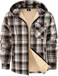 Men's Flannel Jacket with Sherpa Lining - Warm Plaid Zip Hoodie