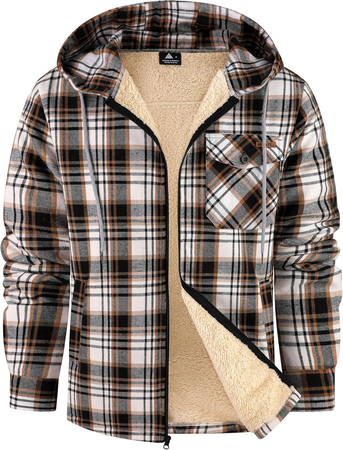 ZITY Men's Flannel Jacket - Warm Sherpa Lined Hoodie Coat