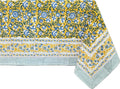 Marigold Blue Yellow 100% Cotton Tablecloth 60 x 90 in - Handblock
