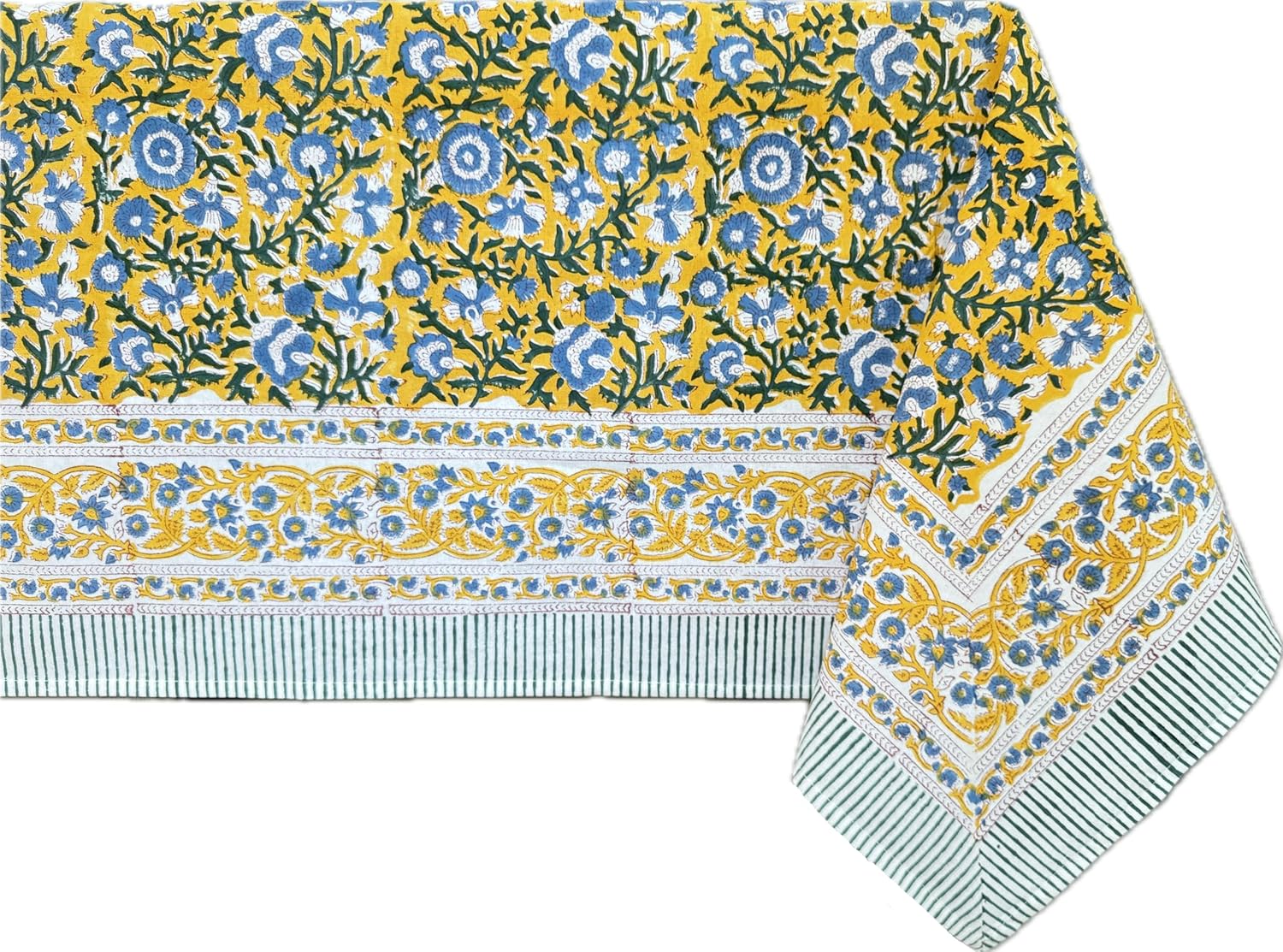 Marigold Blue Yellow Cotton Tablecloth for Dining and Decor