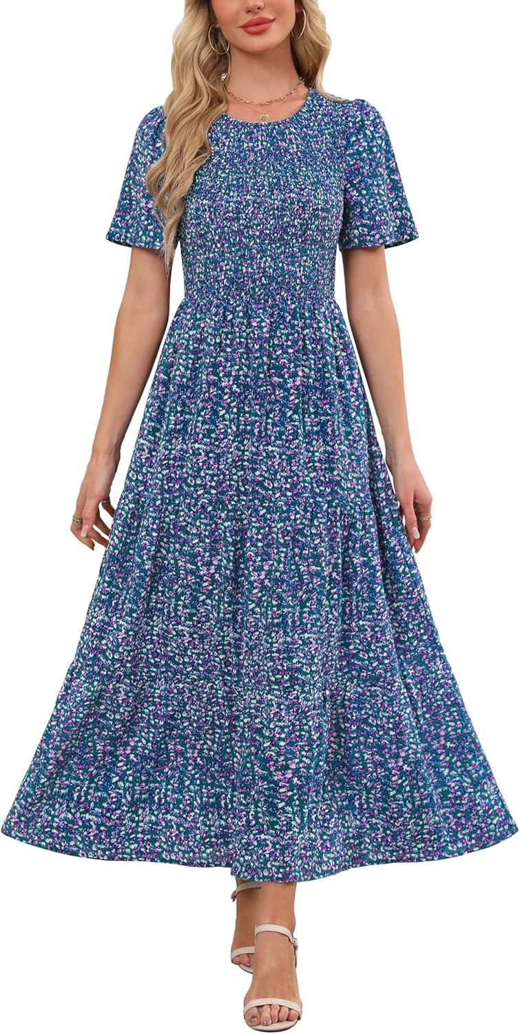 Maggeer Womens Floral Boho Maxi Dress for Summer and Fall