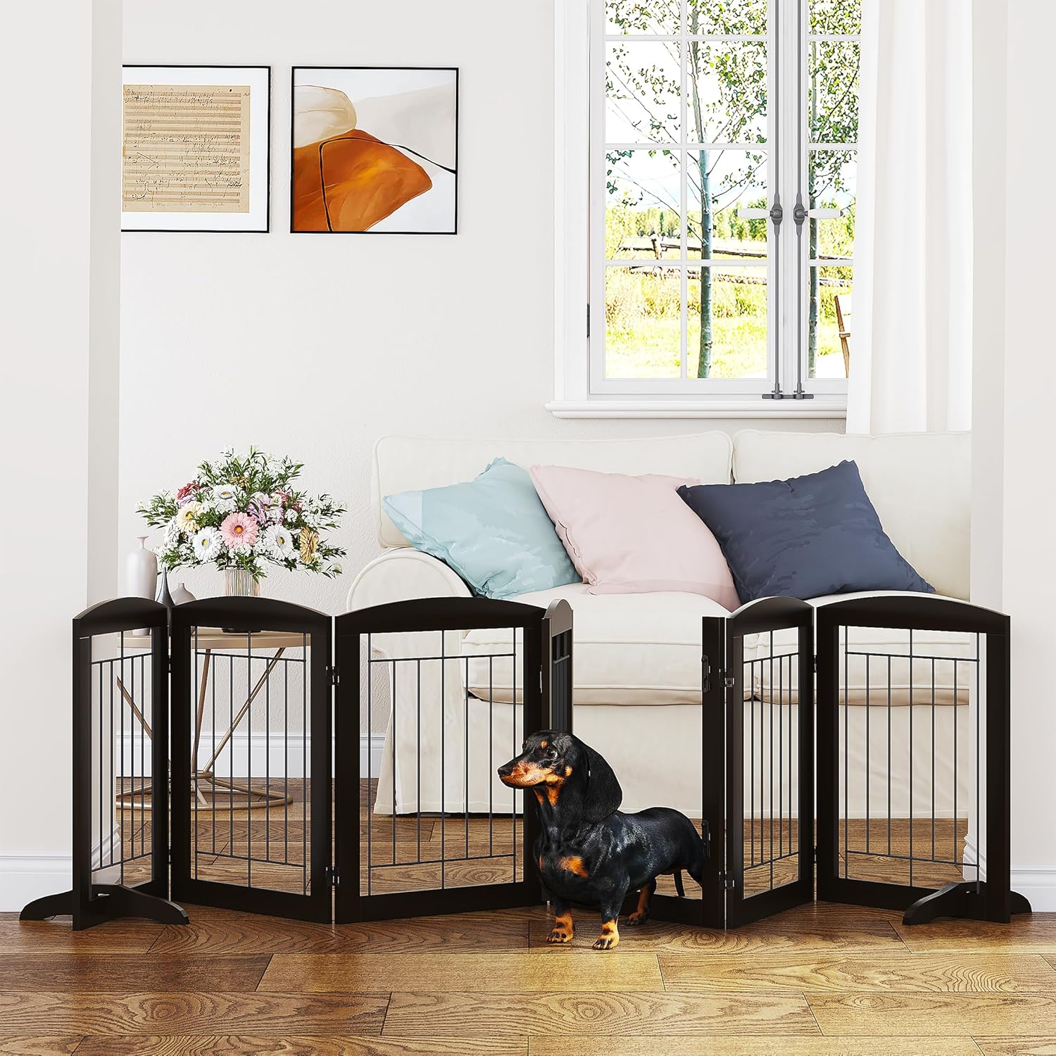 PAWLAND Dog Gate Indoor with Walk Through Door for Pets