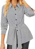 Peplum Tops for Women Tie Front Striped Button Down Shirt - Work