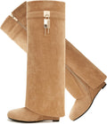 Fold Over Pointy Knee Boots for Women - Stylish Wedge Heel