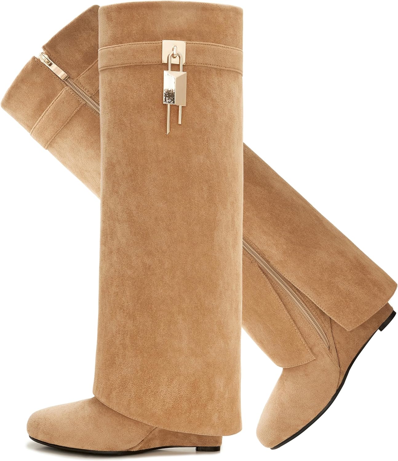 Fold Over Boots for Women with Pointy Wedge Heel Design
