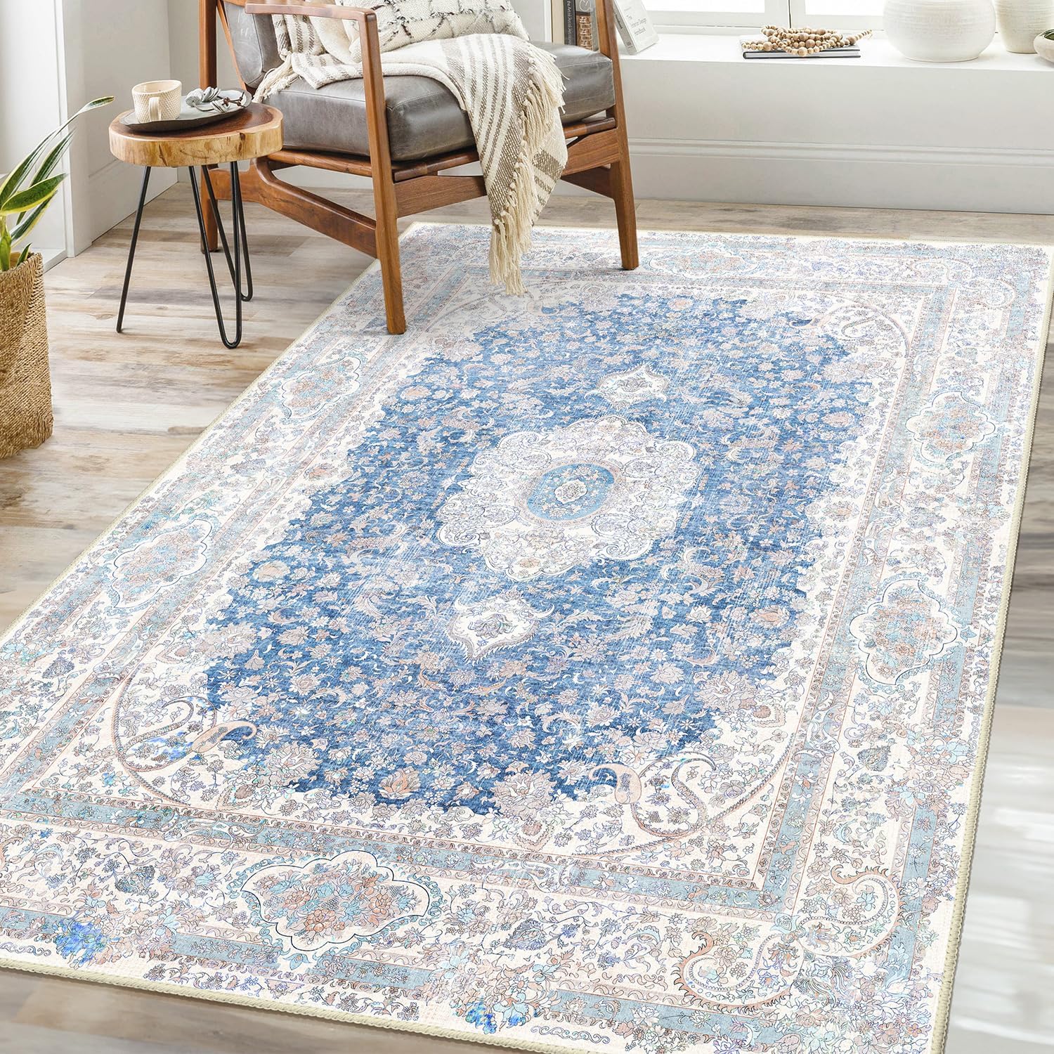 Blue Rug 3x5 Washable Area Rug for Bedroom Living Room Kitchen
