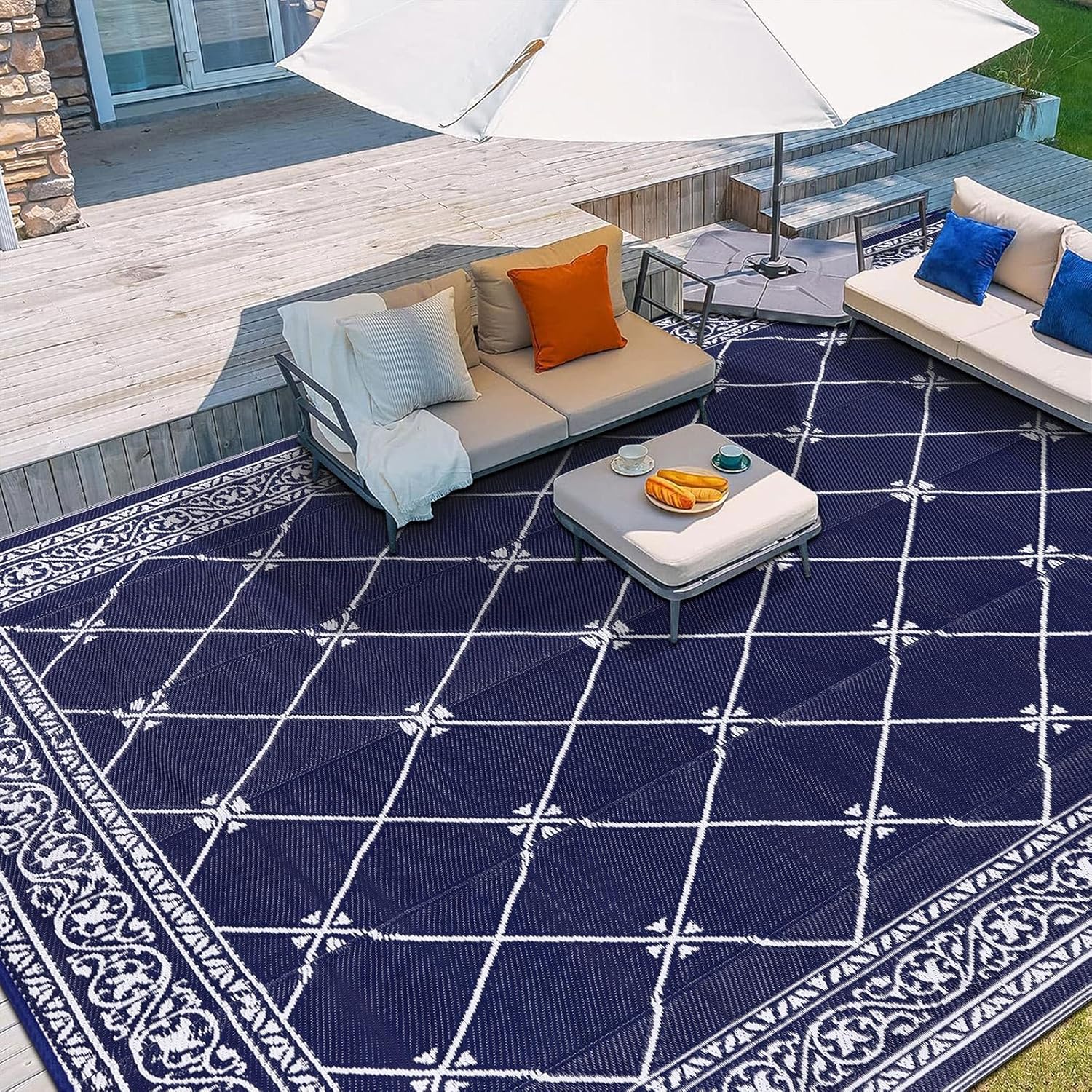 Reversible Outdoor Rug 8ftx10ft Waterproof for Patios and Decks