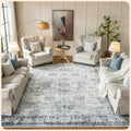 Istana Living Room Rug 10x14 - Machine Washable Navy Area Rug