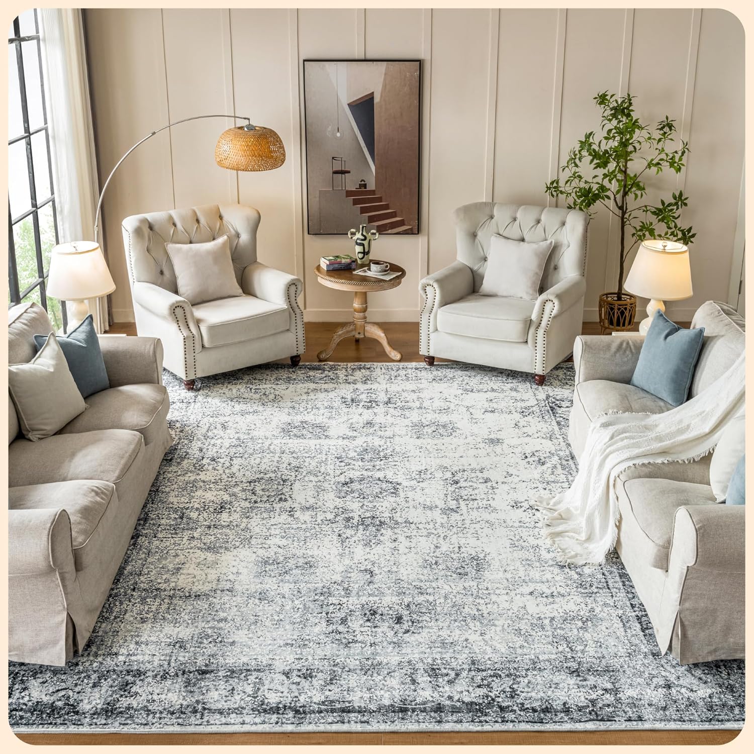 Istana Living Room Rug 10x14 - Soft, Washable, Stain Resistant