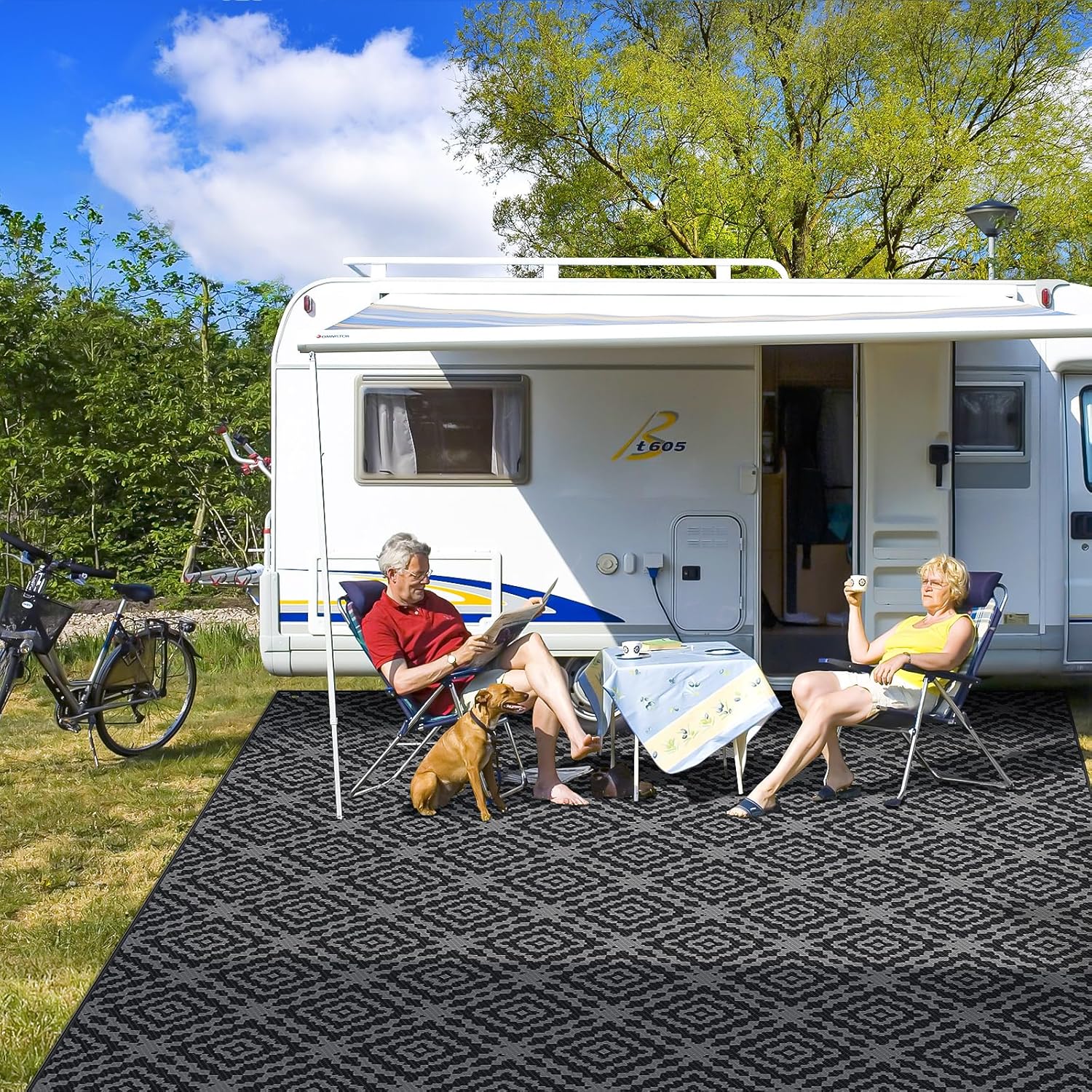Outdoor Camping Rug Waterproof 9x18FT for Patio and Beach