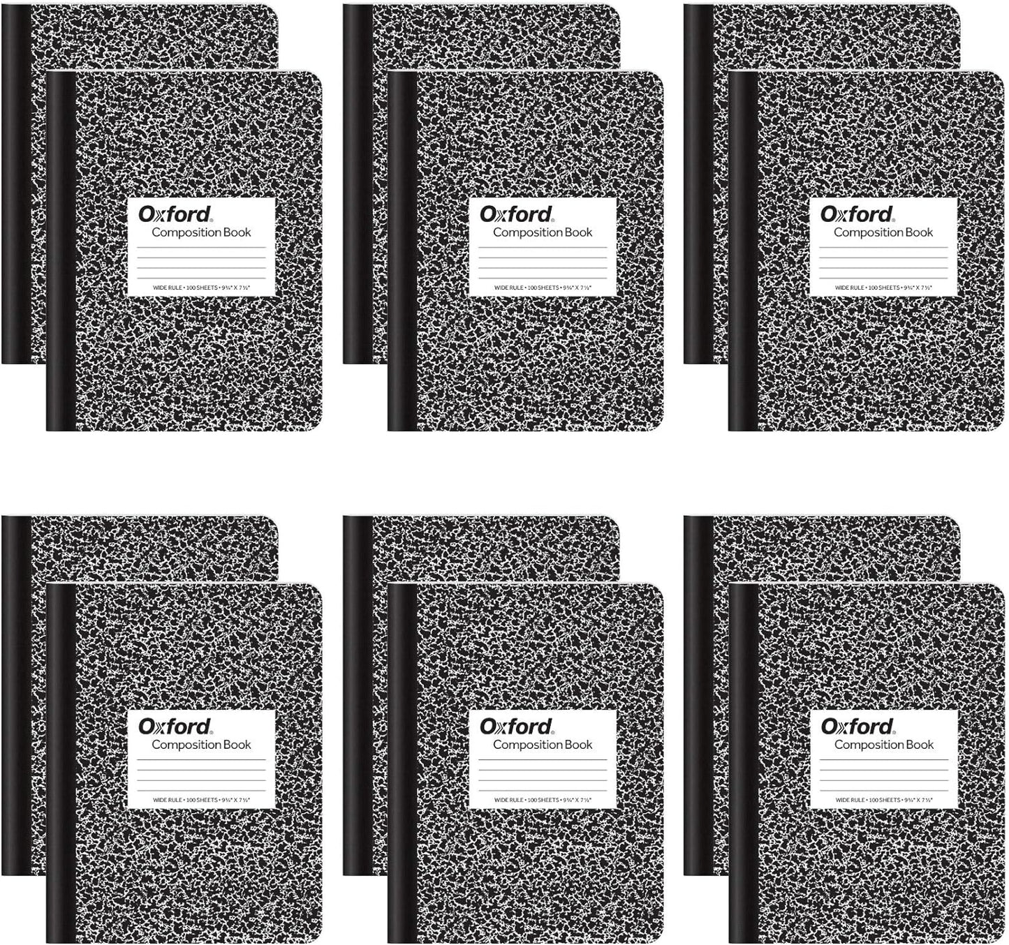Oxford Wide Ruled Composition Notebooks, Black Marble Covers, 100 Sheets - Pack of 12