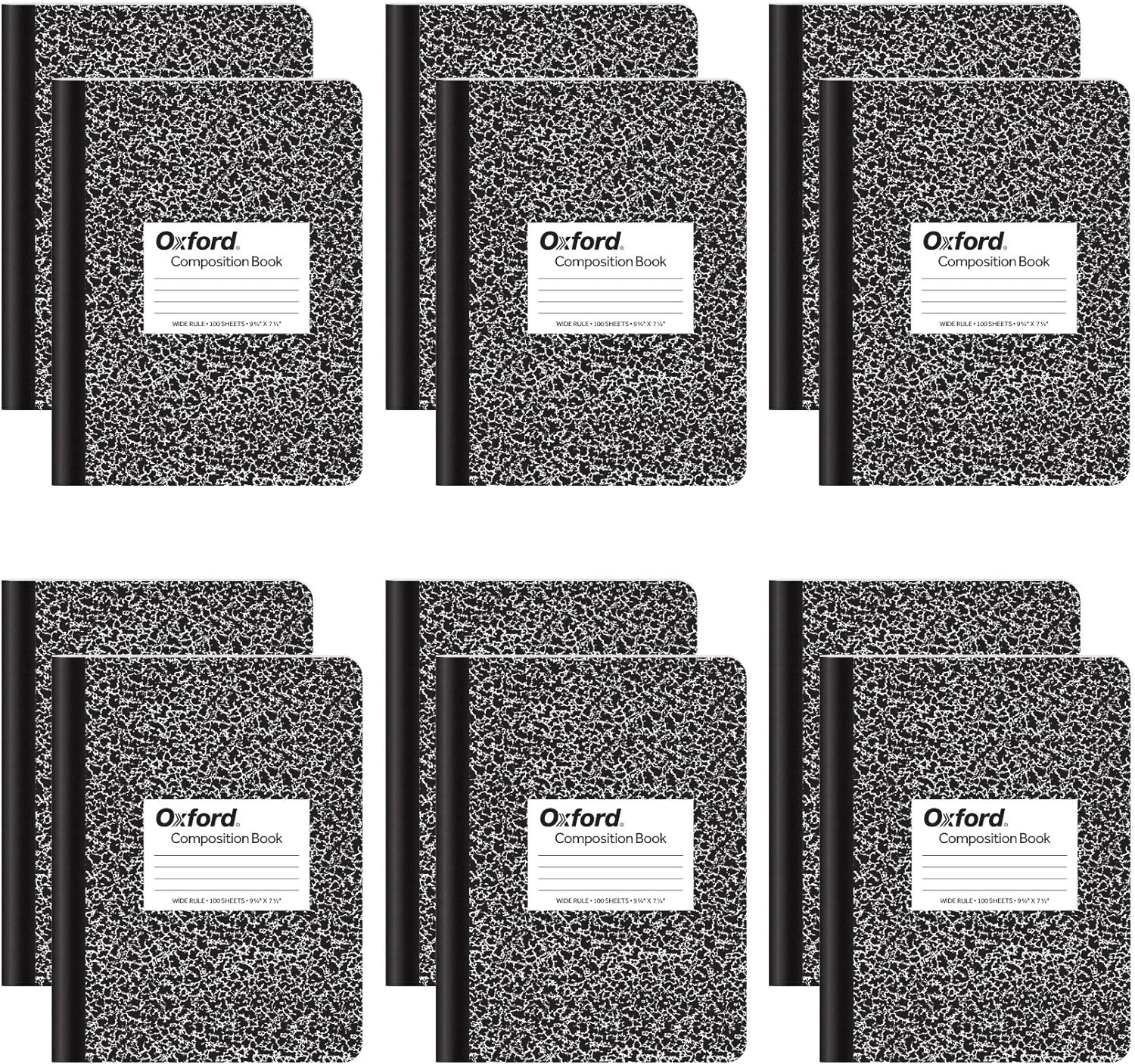 Oxford Wide Ruled Composition Notebooks, Black Marble Covers, 100 Sheets - Pack of 12