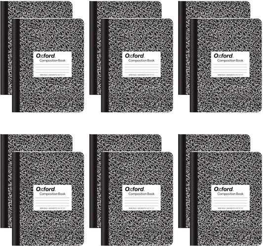Oxford Wide Ruled Composition Notebooks, Black Marble Covers, 100 Sheets - Pack of 12