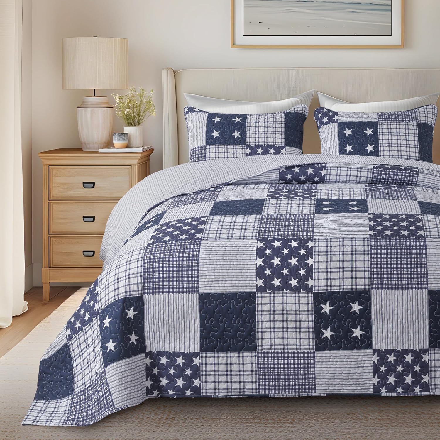Americana Pride 3-Piece Quilt Set for Queen Bed - Lightweight Bedding