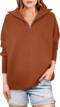 ANRABESS Women Quarter Zip Oversized Rib Knit Cozy Pullover - Easy
