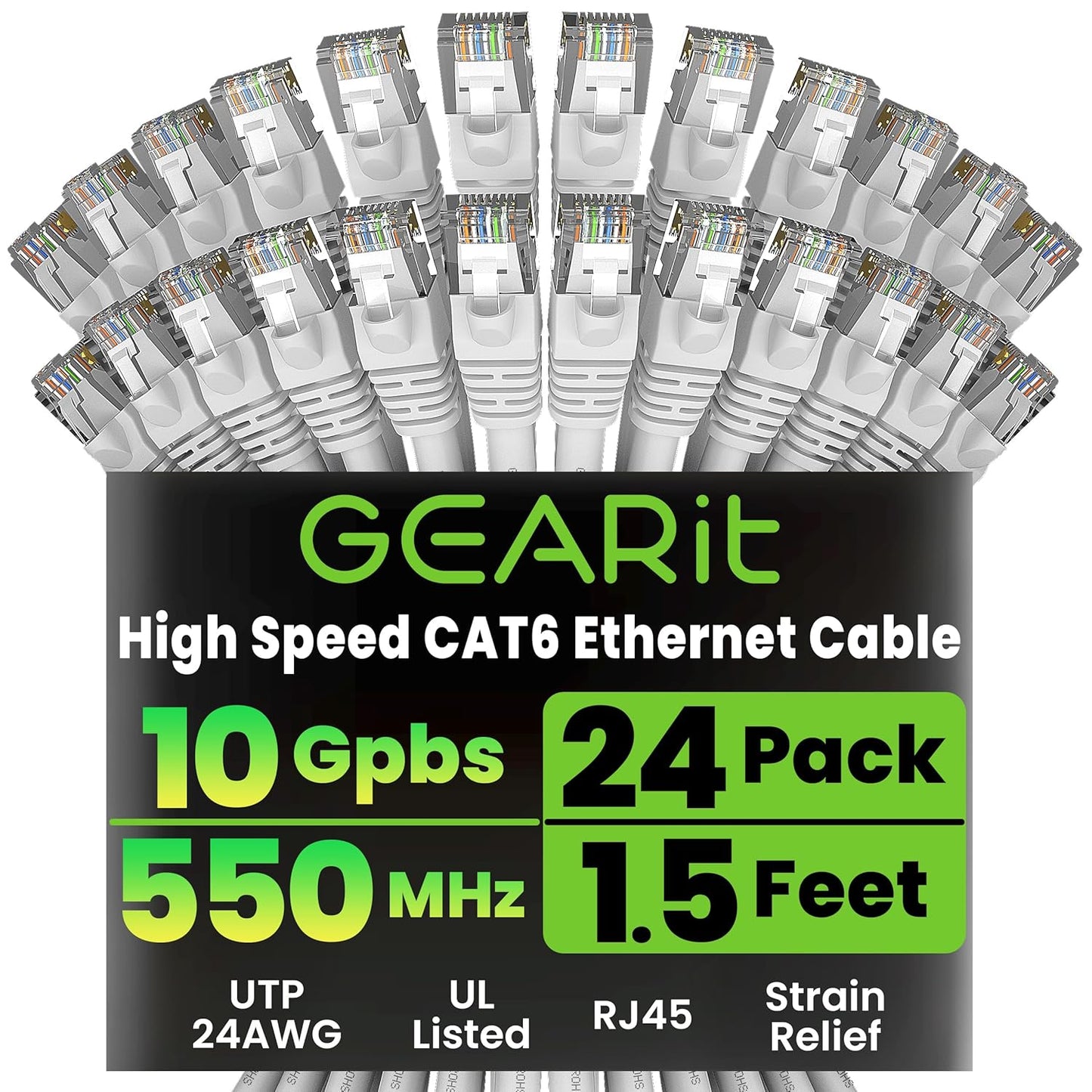 GearIT Cat 6 Ethernet Cable 24-Pack for High-Speed Networking