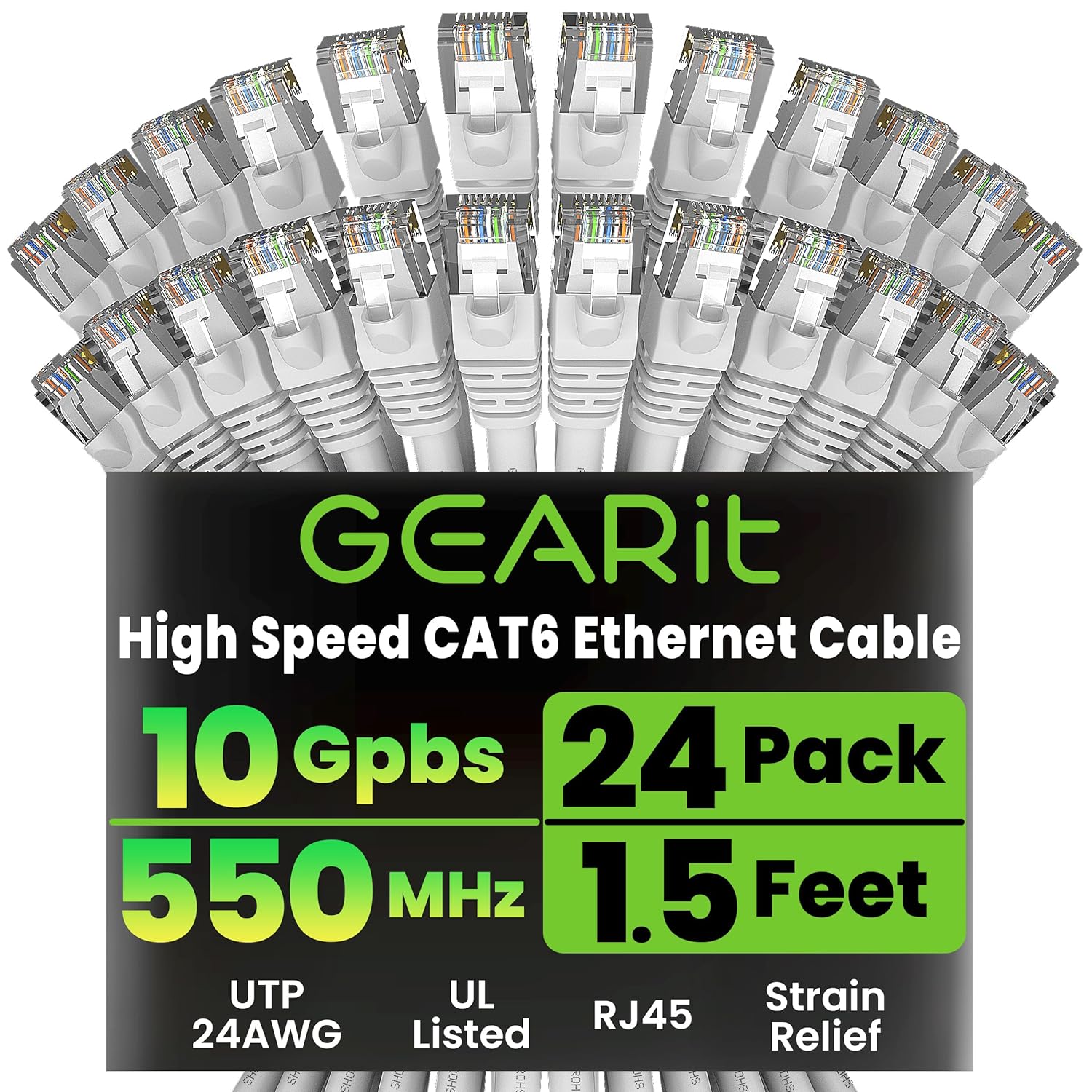 GearIT Cat 6 Ethernet Cable 24-Pack for High-Speed Networking