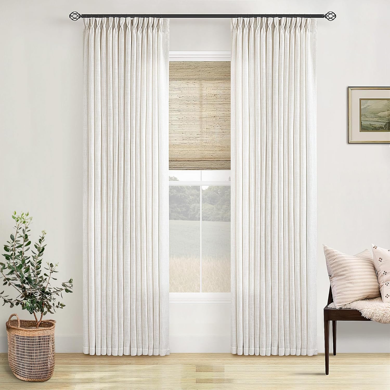 Natural Pinch Pleated Linen Curtains for Elegant Living Spaces