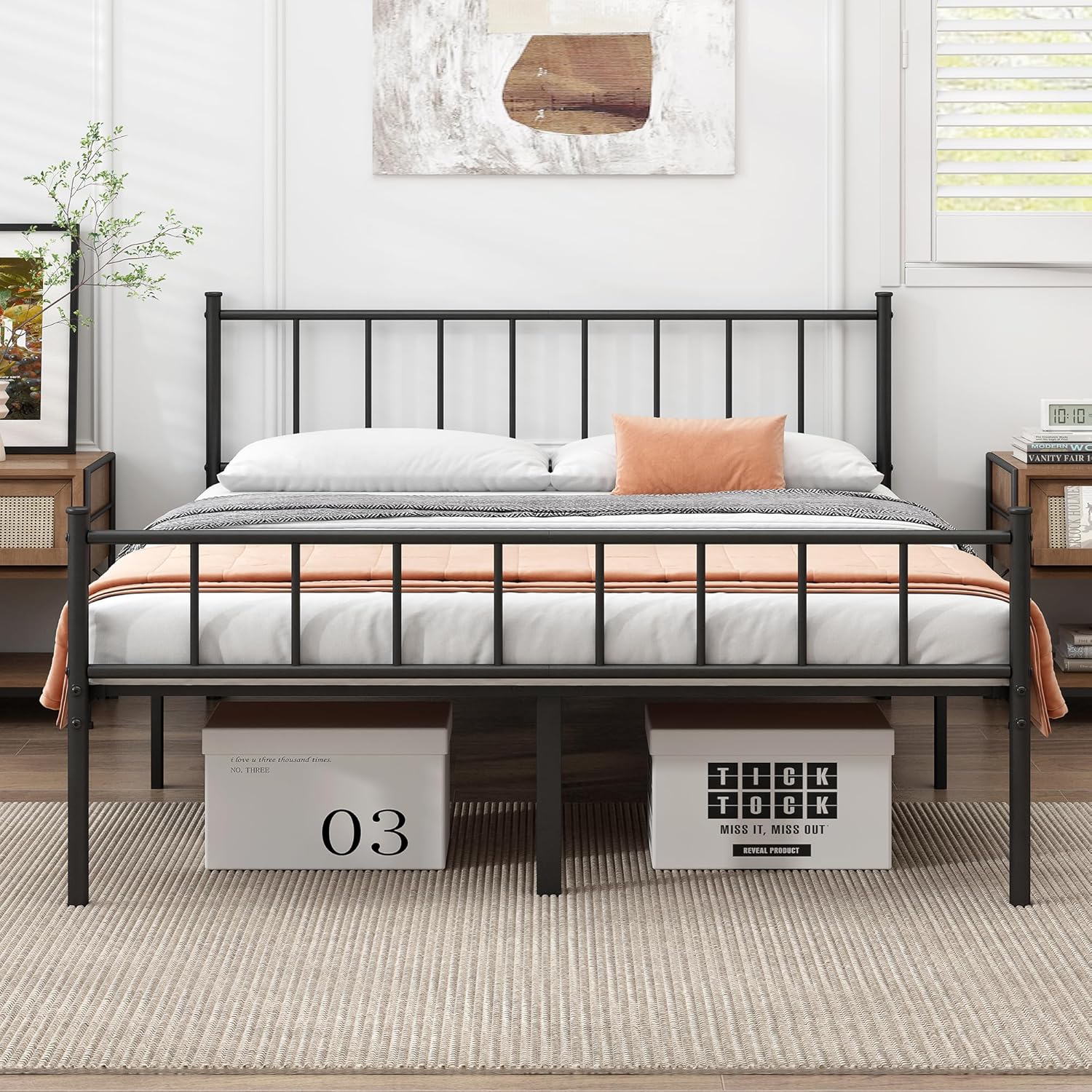 Full Bed Frame Classic Metal Platform Bed Frame with Storage