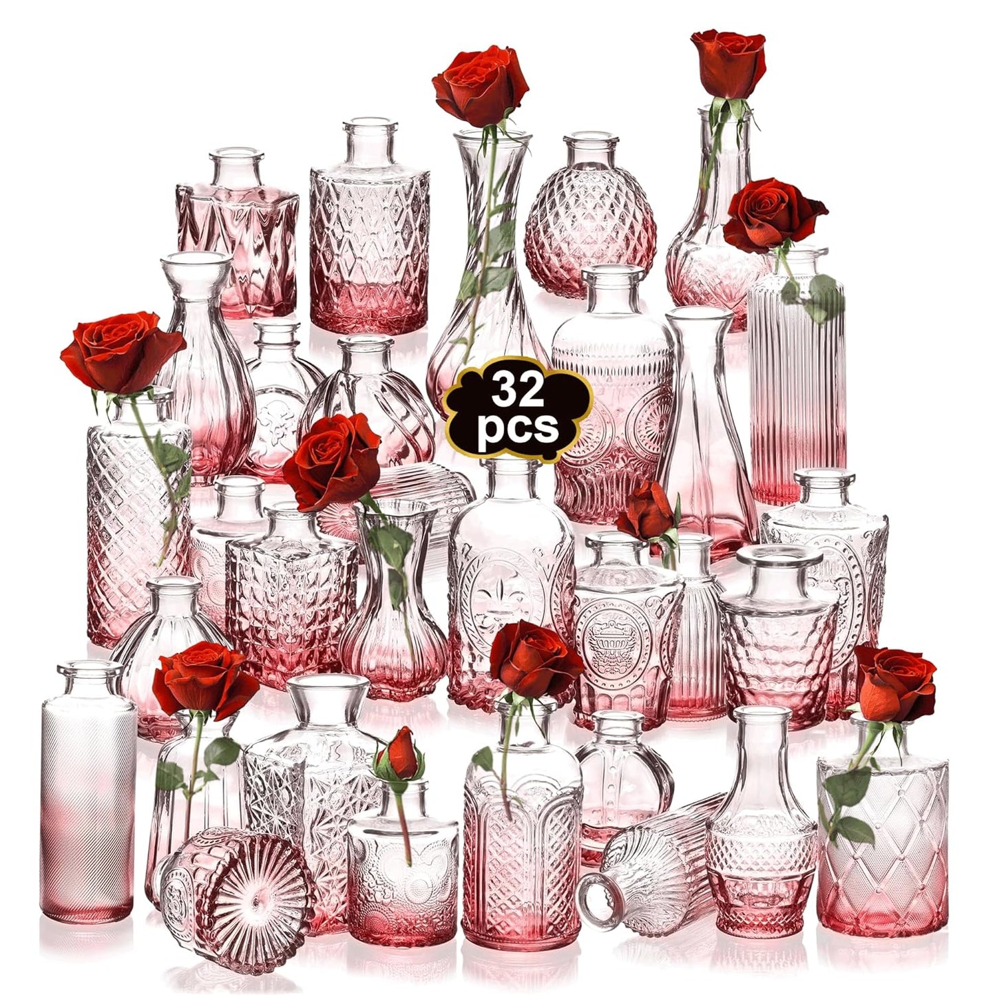 Clear Bud Vases Bulk 32 for Wedding Decor and Home Centerpieces