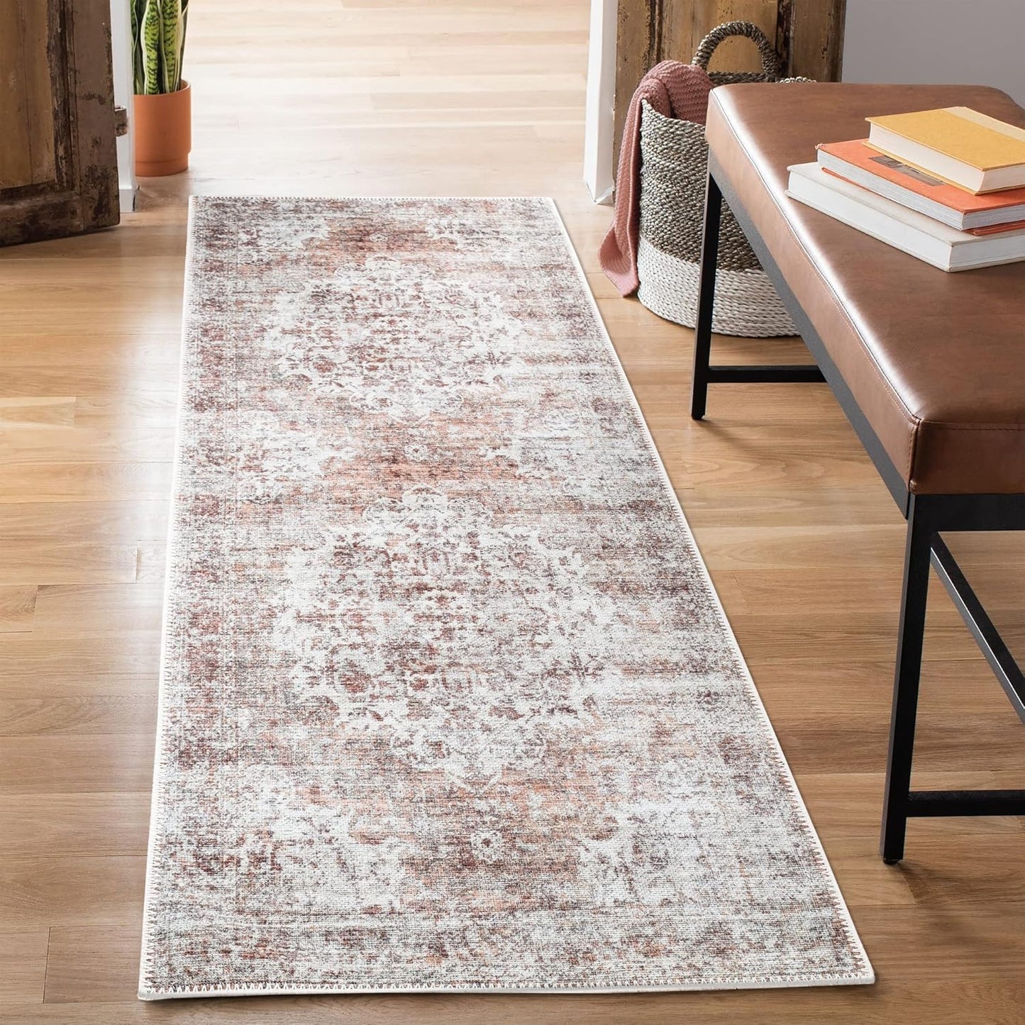 Bloom Rugs Washable Non-Slip 7 ft Runner - Ivory/Blush Style