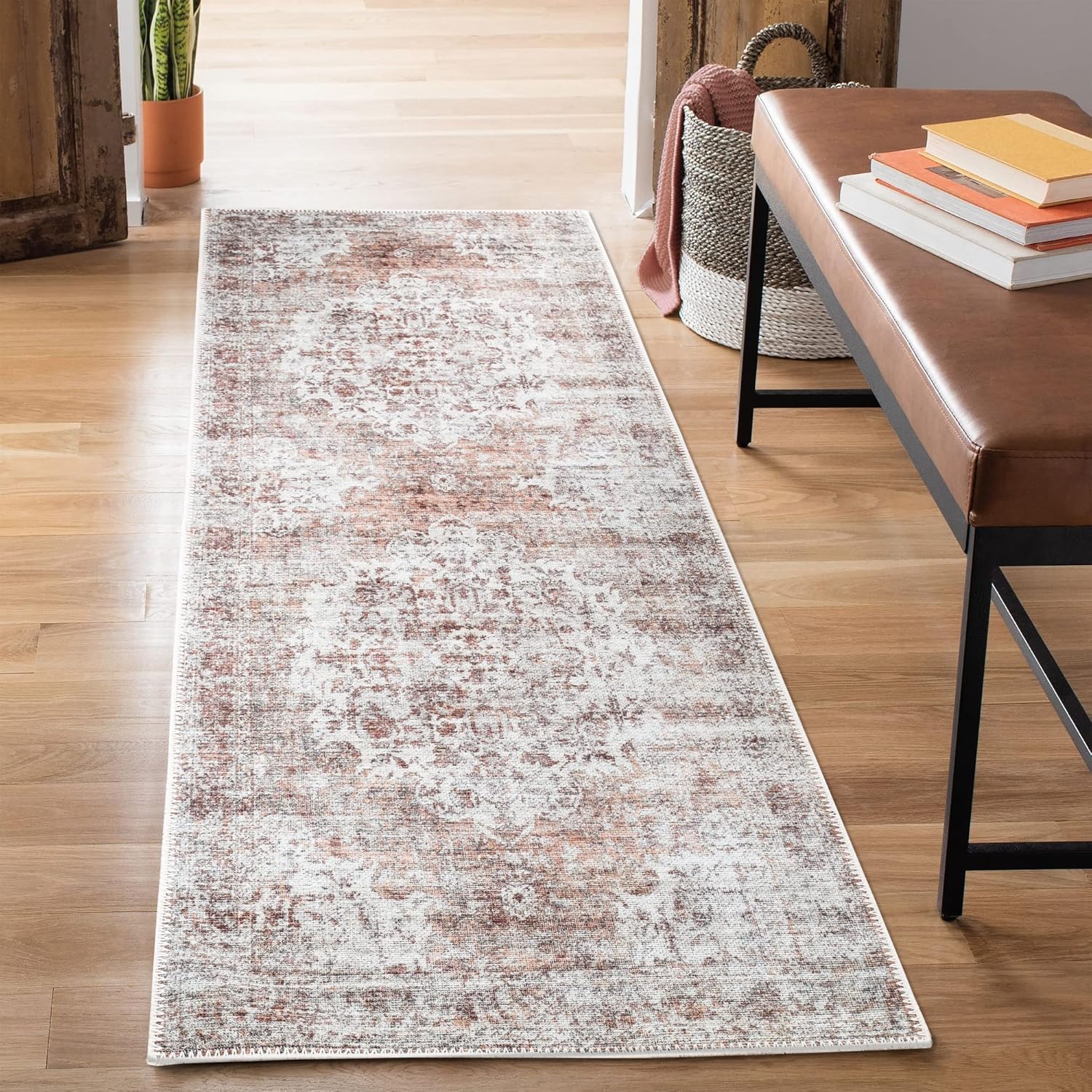Bloom Rugs Washable Non-Slip 7 ft Runner - Ivory/Blush Style