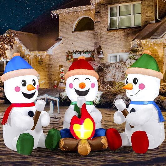 6 FT Long Christmas Inflatable Snowman with Campfire for Yard