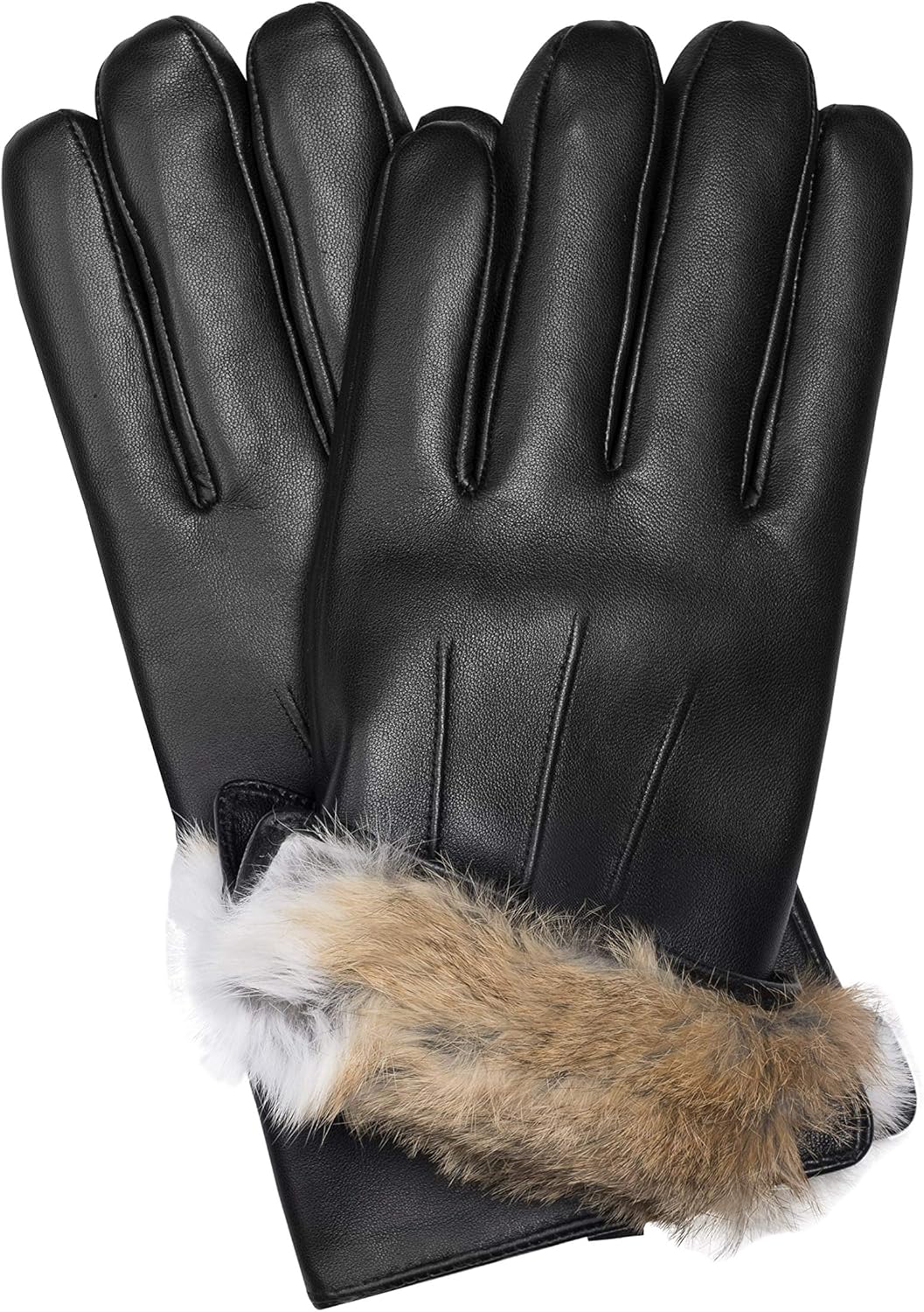 Authentic Sheepskin Leather Winter Gloves with Rabbit Fur Lining