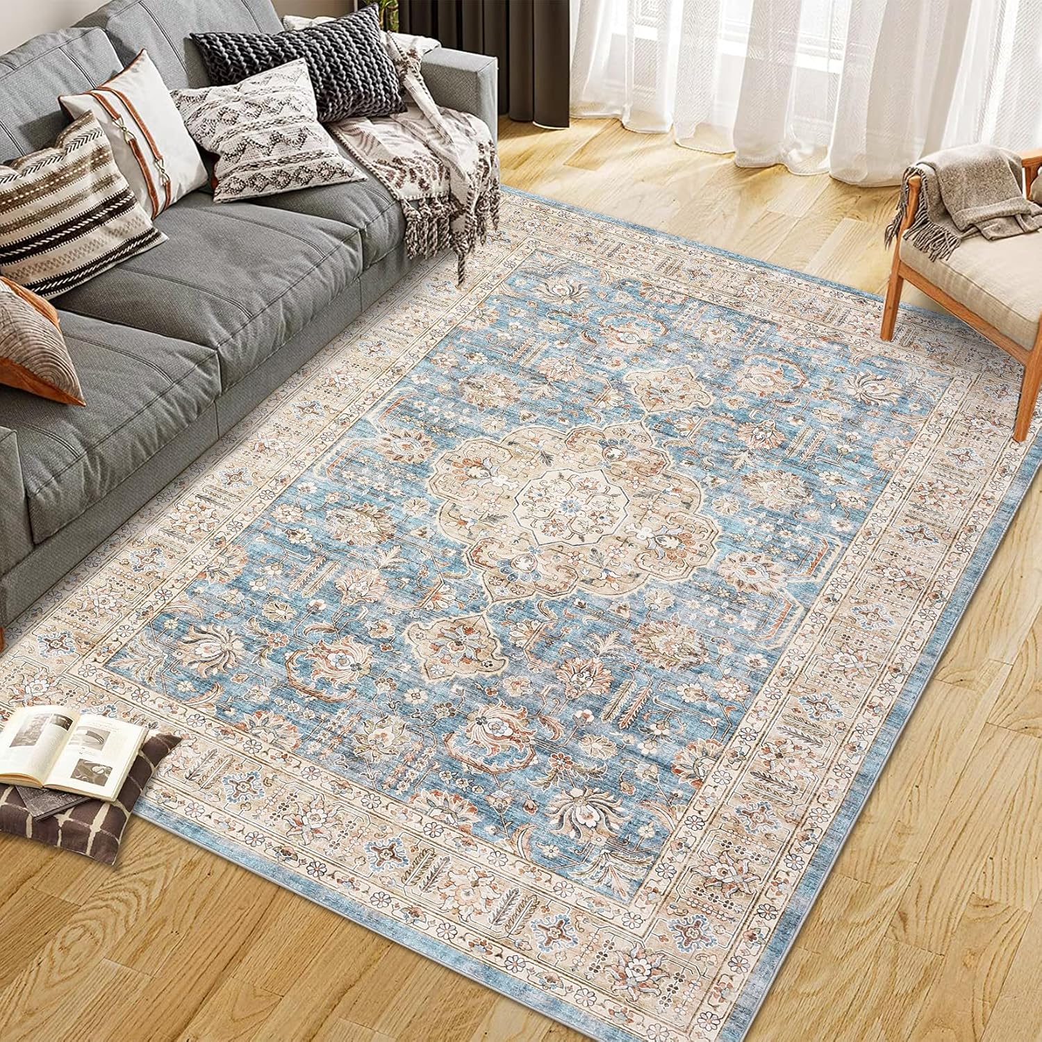 Vintage Washable Area Rug for Living Room by GarveeHome