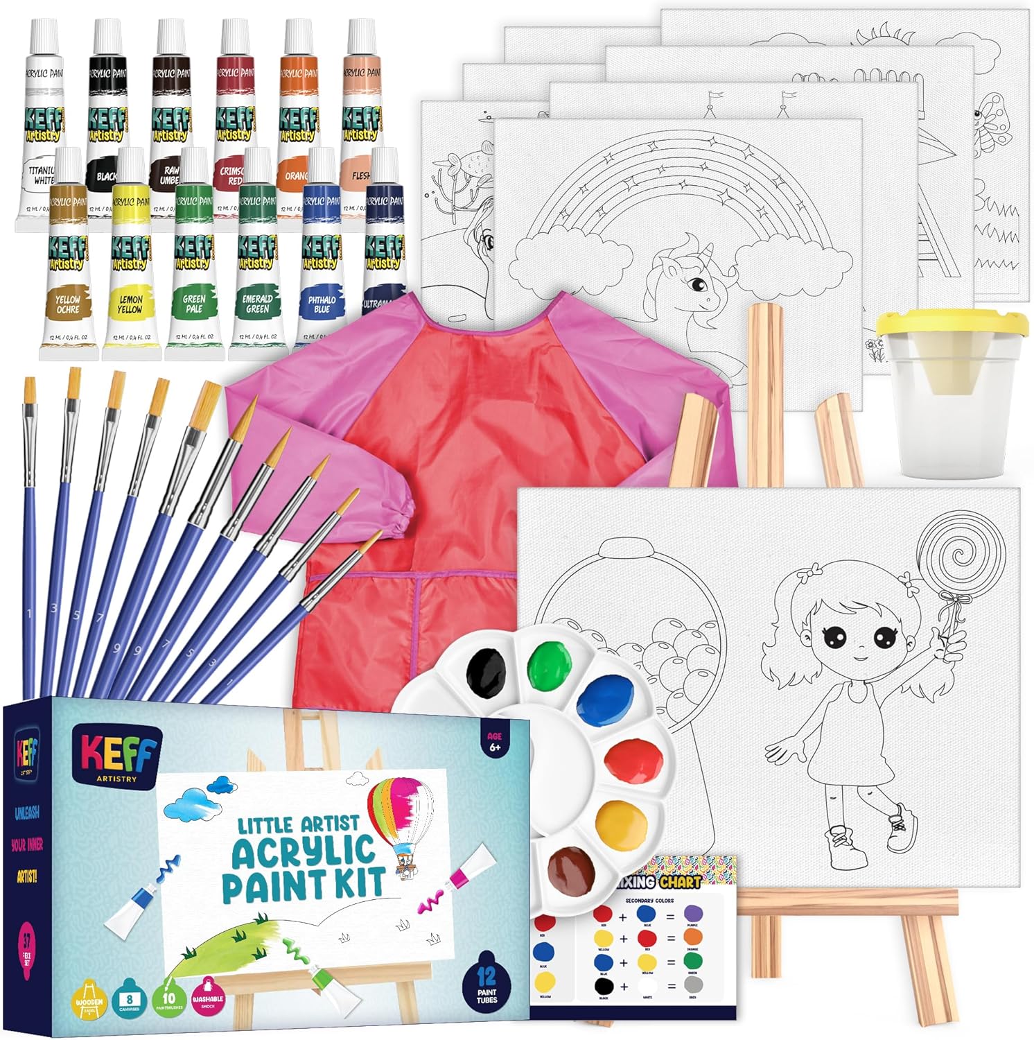 KEFF Acrylic Paint Set for Kids - Non Toxic Washable Paint Kit