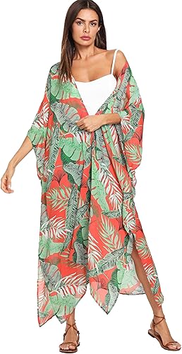 SweatyRocks Women's Flowy Kimono Cardigan for Beach Coverups