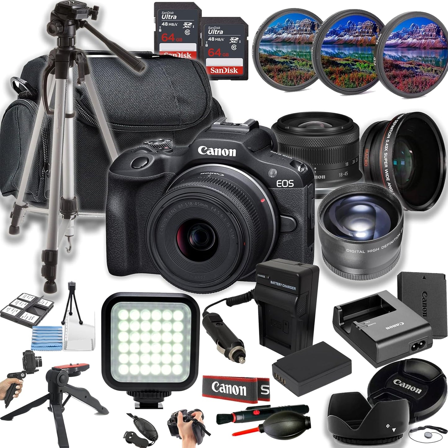 Canon EOS R100 Mirrorless Camera Bundle with 18-45mm Lens and More