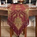 Luxury Vintage Chenille Table Runner 13x90in - Red Damask Elegance