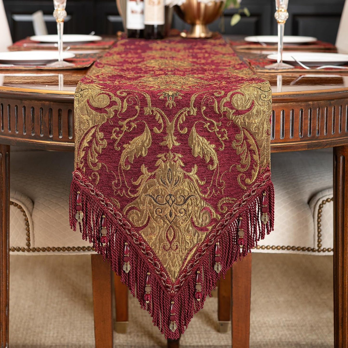 Luxury Vintage Chenille Table Runner for Elegant Dining Rooms