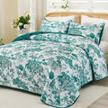Queen Quilt Set Teal Botanical Reversible Quilt Set - Lightweight