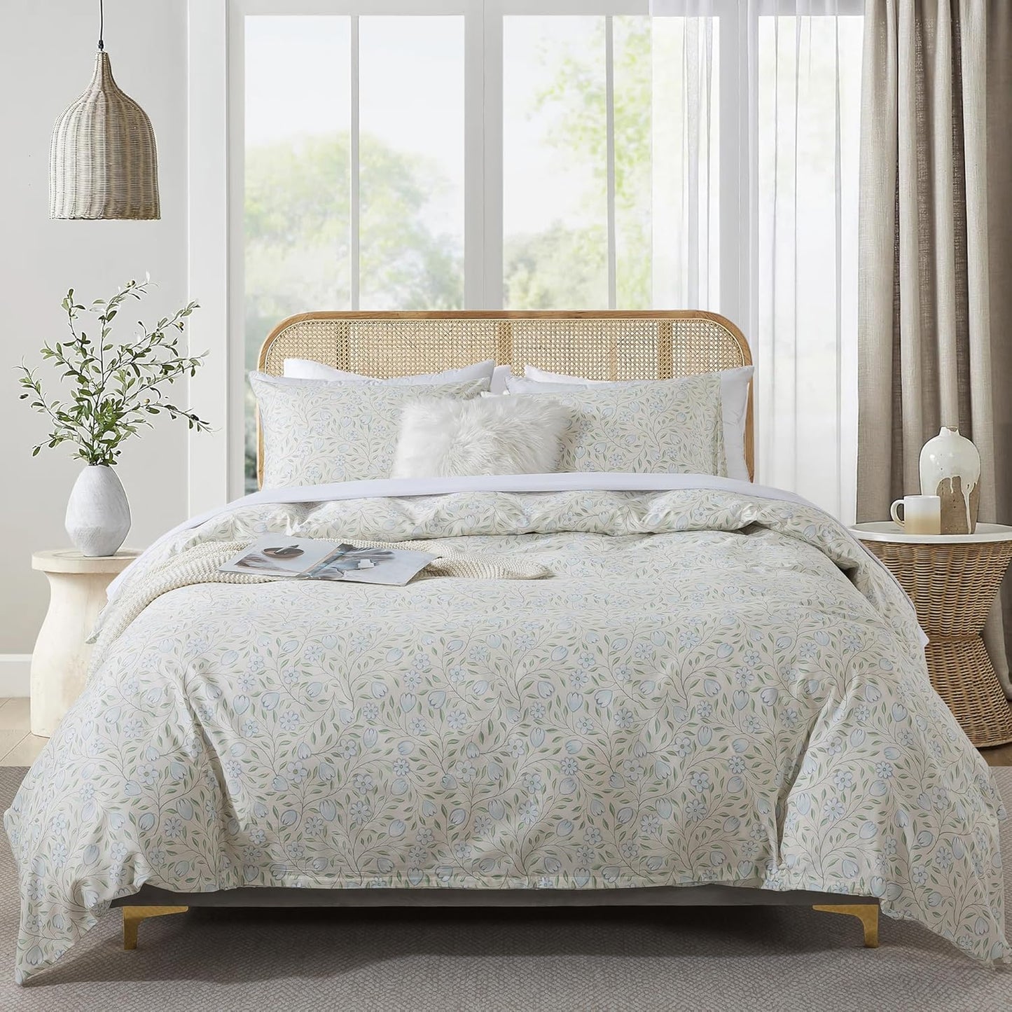 HoneiLife Floral Duvet Cover Queen - Soft Cotton Bedding Set