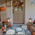 Area Rug 2x3 Blue White Washable Entry Rug - Floral Outdoor/Indoor